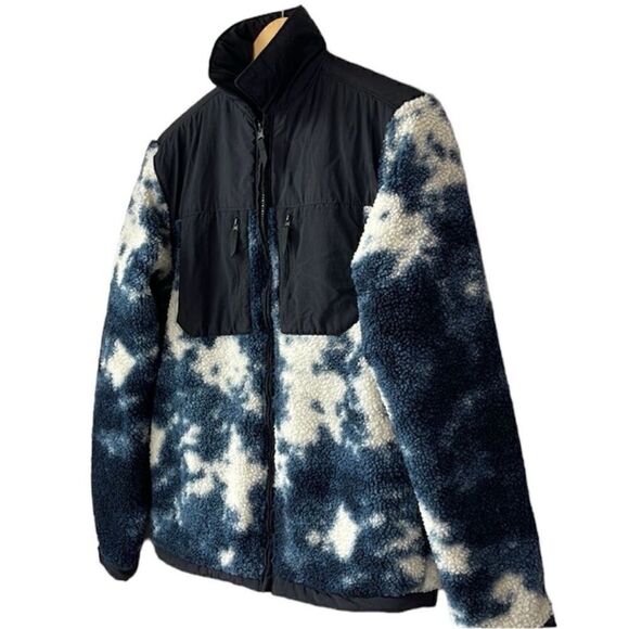 H&M Regular Fit Fleece Overshirt Blue Marbled Jacket - Picture 3 of 8